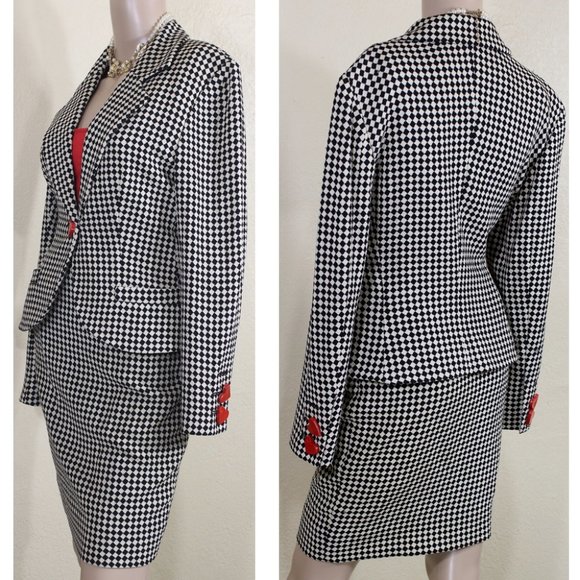 Vintage 1992/93 Moschino Couture Red Heart Houndstooth Check Skirt Suit - Picture 1 of 16